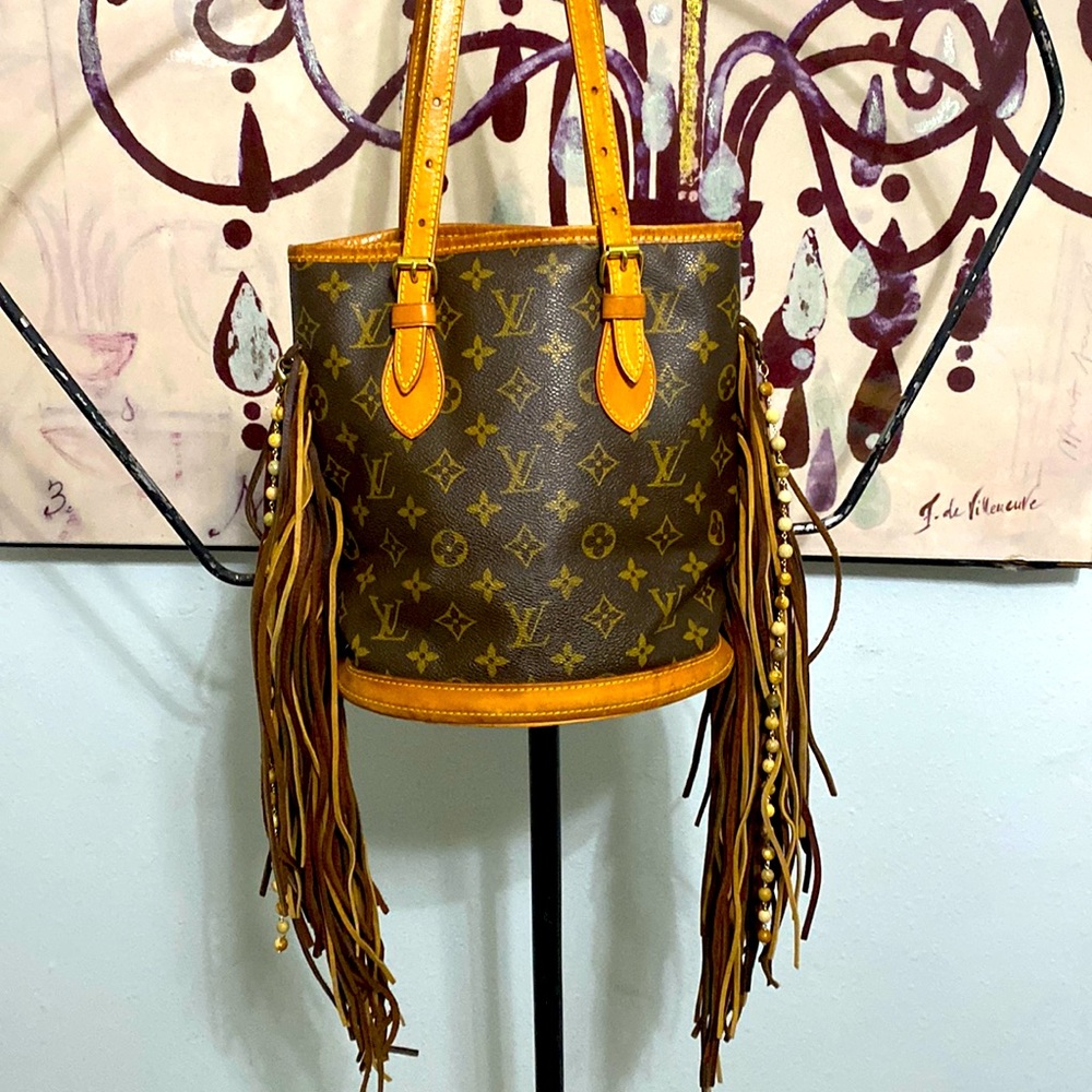 Authentic LV bag f/Vintage Boho. Blonde fringe, adjustable straps.